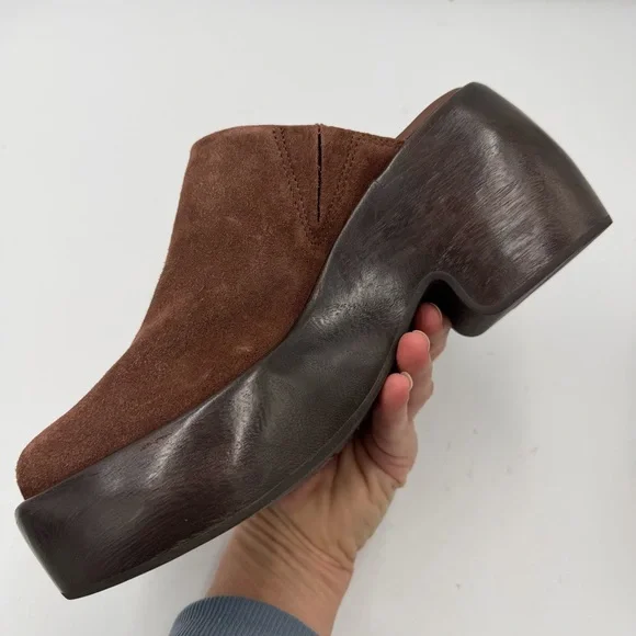 NEW Everlane Dark Umber Brown Suede Wooden Puffa Platform Clog 7 - Picture 7 of 16